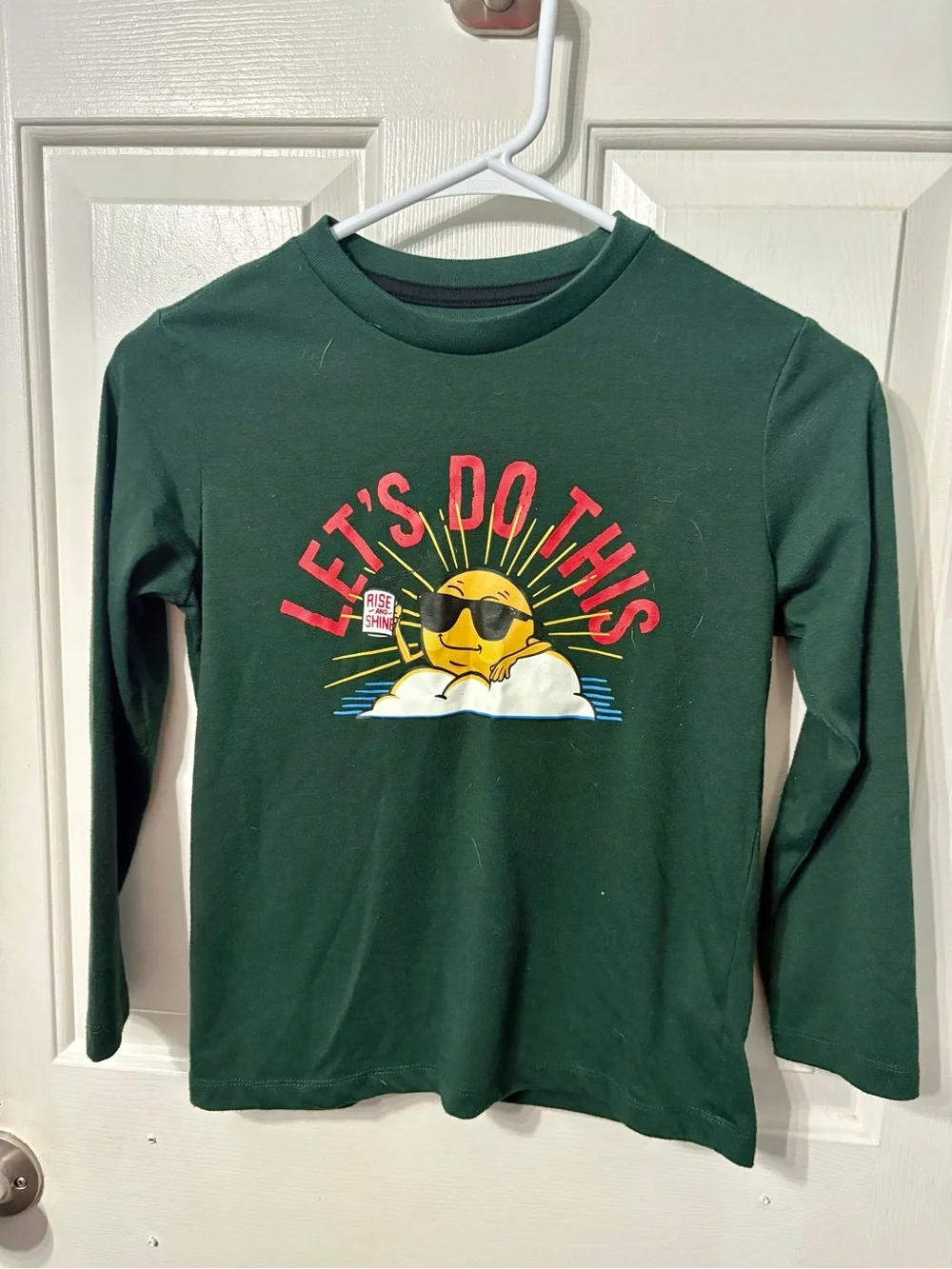 Old Navy Dark Green 'Let's Do This' Pajama Set with Blue Plaid Pants